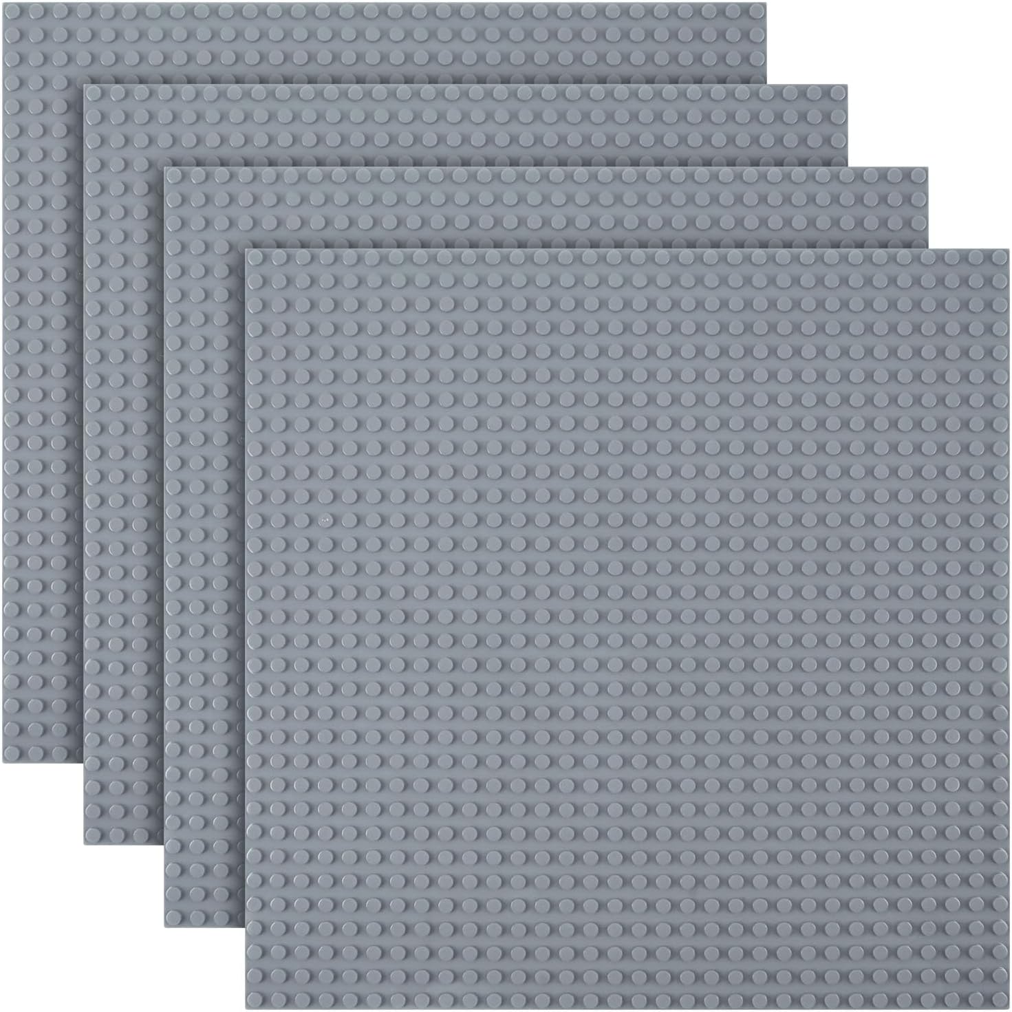 Building Plate, 4 pieces of classic base plates, 25.5 x 25.5 cm, base plate, compatible with all major brands, building toys for children 4 pieces light gray - Image 1
