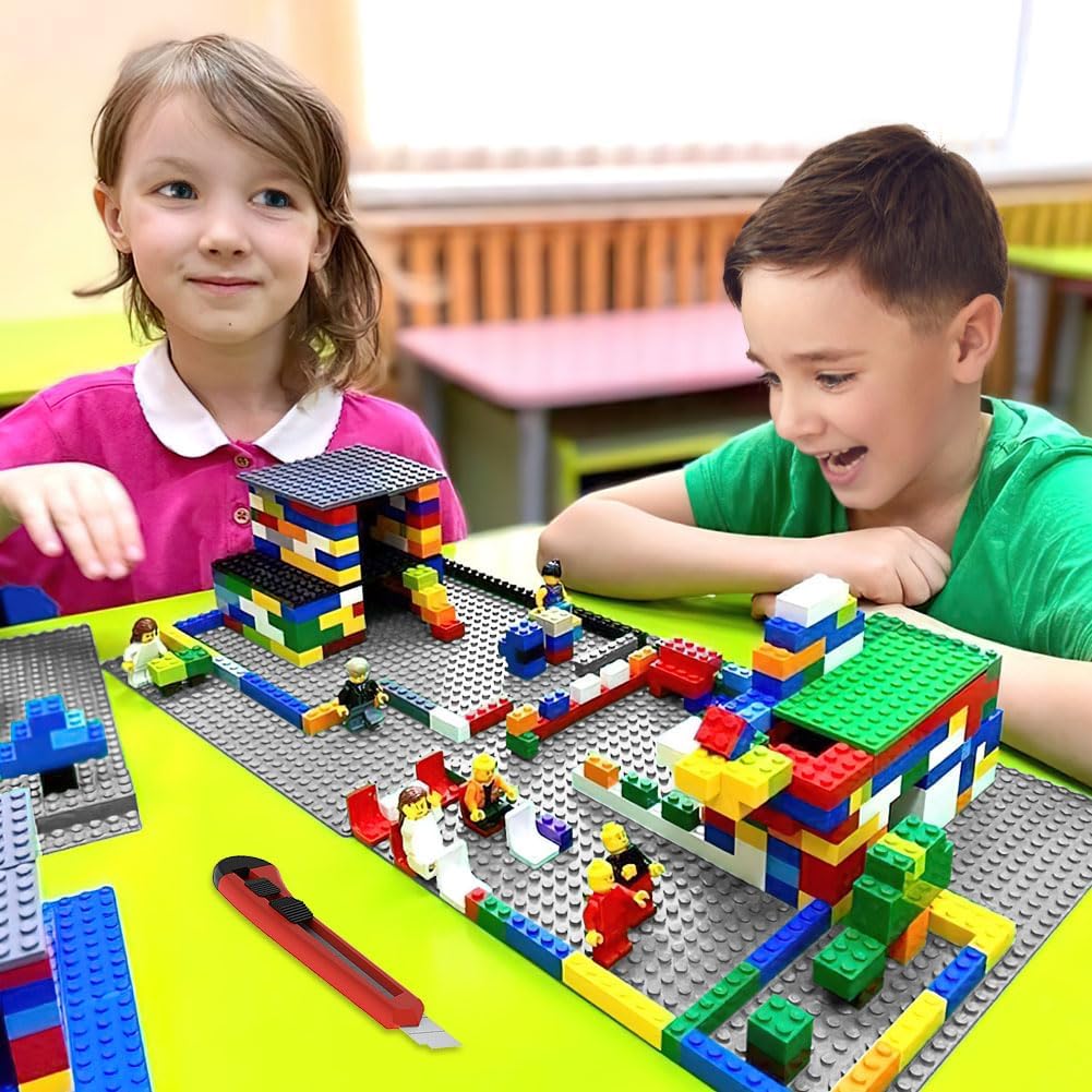 Building Plate, 4 pieces of classic base plates, 25.5 x 25.5 cm, base plate, compatible with all major brands, building toys for children 4 pieces light gray - Image 7