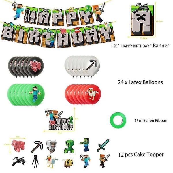 Minecraft Theme Happy Birthday Set Decoration Accessories Banner Pull Flag Cake Decorations Kit null none - Image 5