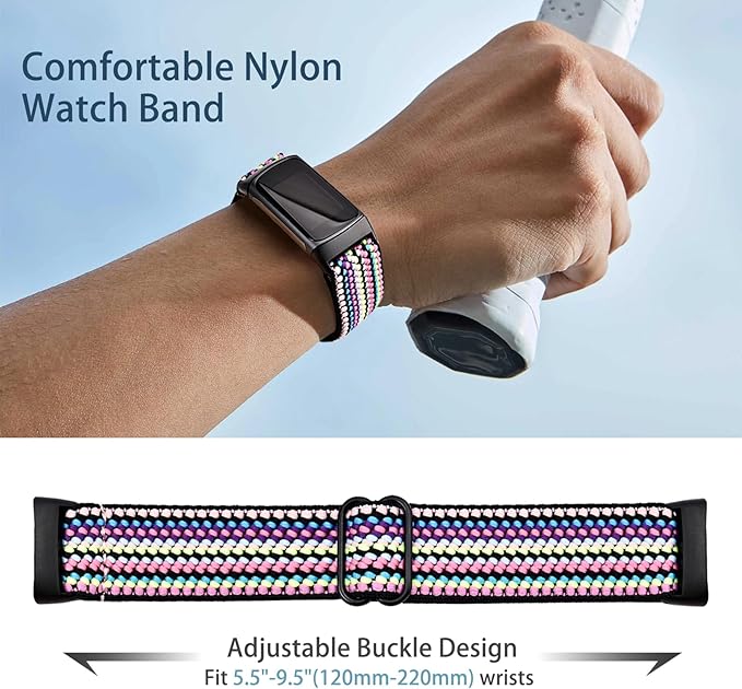 Elastic Wristbands, Compatible with Fitbit Charge 5/Fitbit Charge 6 Bracelet for Men and Women, Breathable and Adjustable A - Image 2