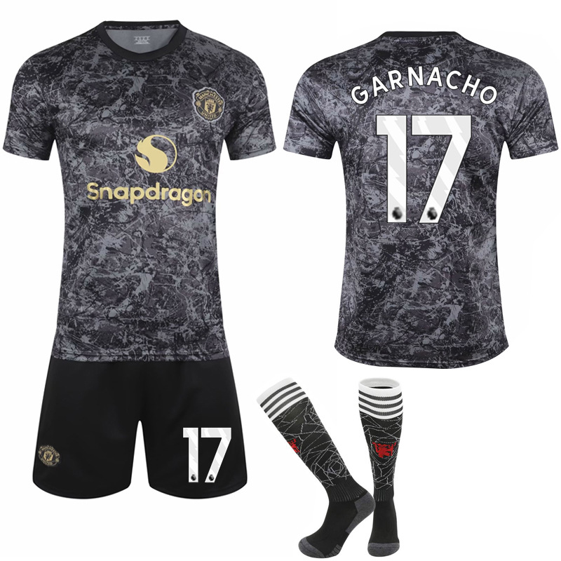 2024-2025 Manchester United Special Edition Black Football Kit for Kids Adult No.17 GARNACHO—max No.17 GARNACHO S - Image 1