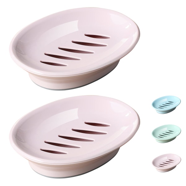 2-pack soap dish, plastic soap cups, non-slip soap dish, soap holder, shower with drip tray, easy-clean soap saver (pink) - Image 1
