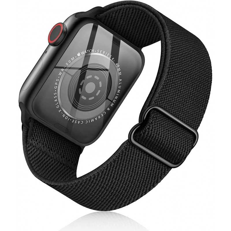 Compatible with Apple Watch 42/44/45/49 mm Adjustable and Elastic Nylon Strap Black Black - Image 1