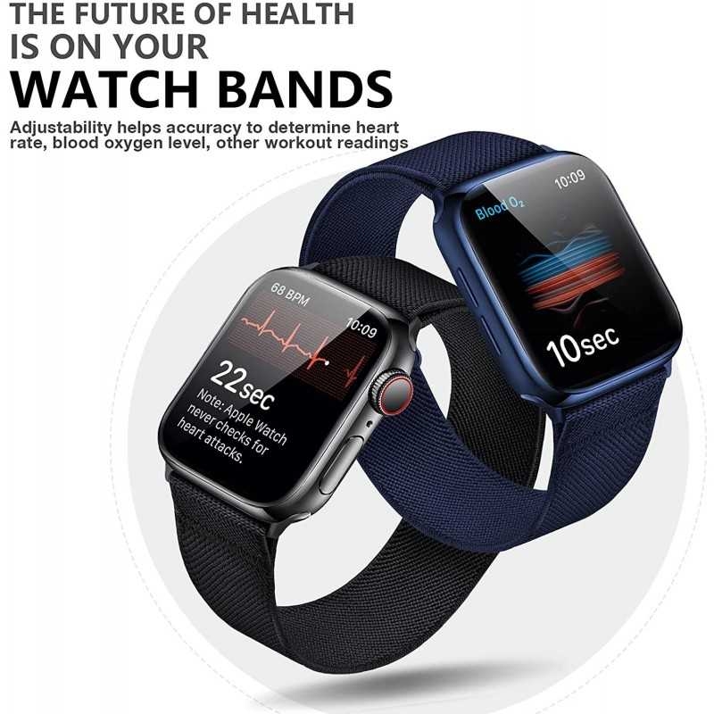 Compatible with Apple Watch 42/44/45/49 mm Adjustable and Elastic Nylon Strap Black Black - Image 3