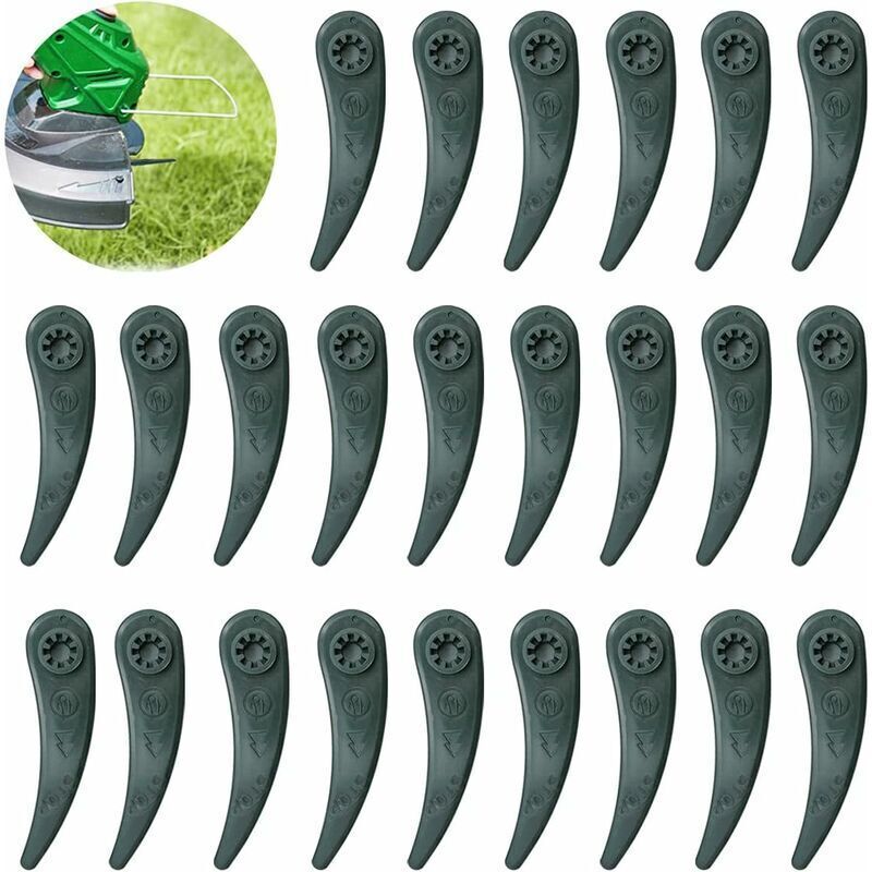 Pack of 24 replacement blades for Bosch Durablade Art 23-18 LI Art 26-18 LI lawn mowers, green. - Image 1