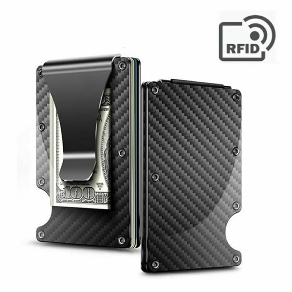 RFID Blocking Minimalist Carbon Fiber Card Holder with Money Clip for Men - Image 1