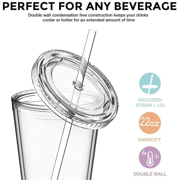 Double-walled plastic mug with lid and straw, insulated coffee mug, 500 ml, transparent – max - Image 3