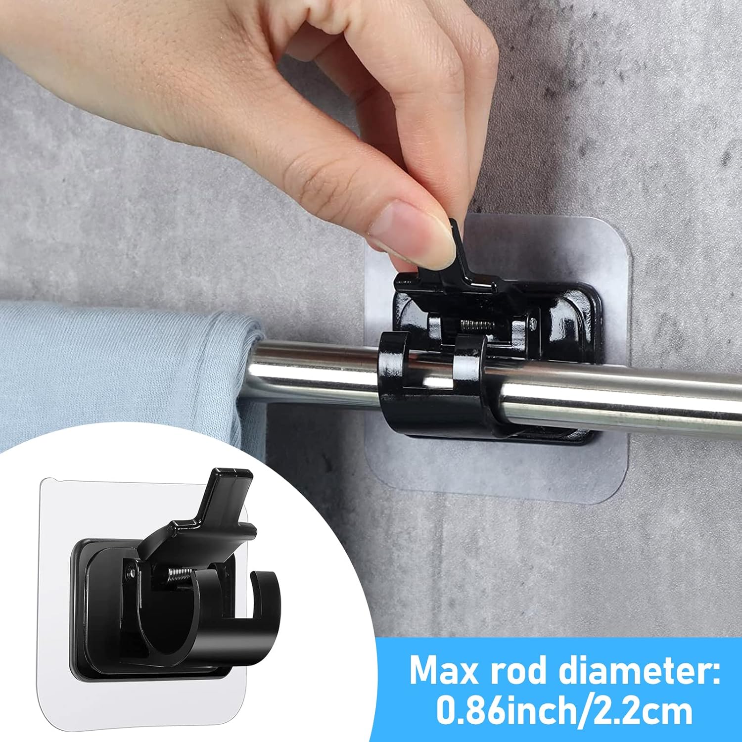 pcs Self-Adhesive Curtain Rod Holders, Nail-Free Adjustable Curtain Rod Brackets, Curtain Rod Wall Mounts (Black) - Image 4