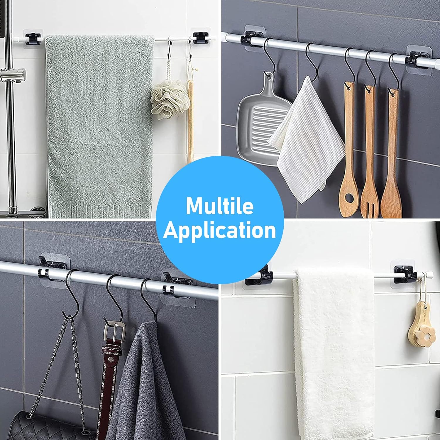 pcs Self-Adhesive Curtain Rod Holders, Nail-Free Adjustable Curtain Rod Brackets, Curtain Rod Wall Mounts (Black) - Image 5