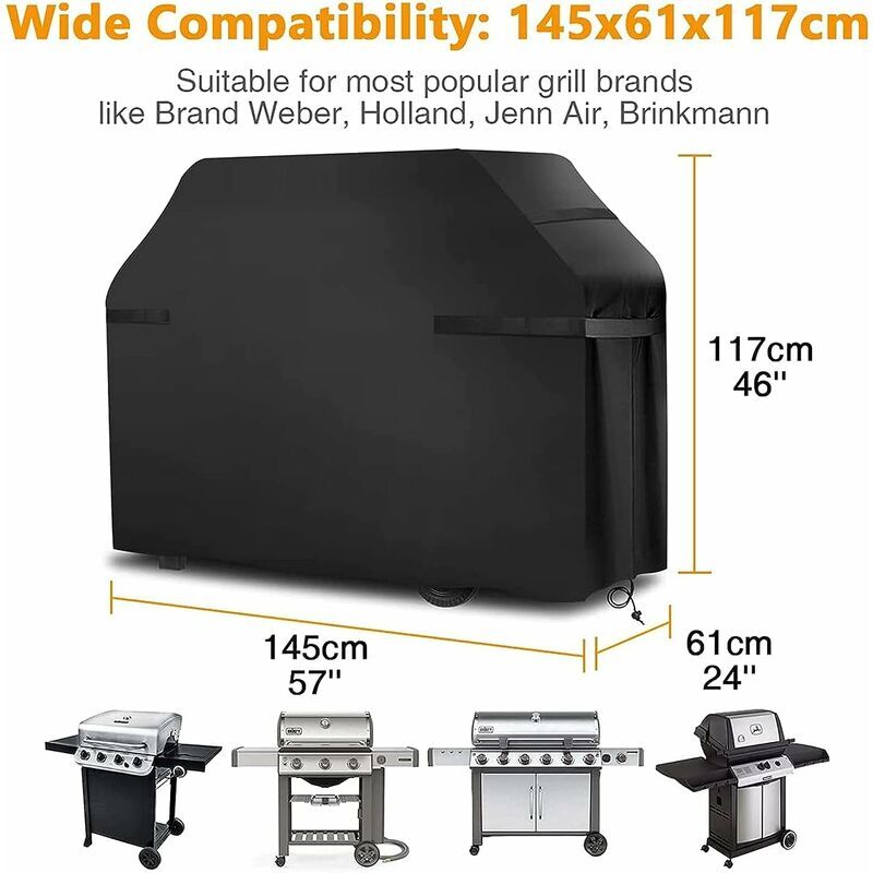 Grill Cover Waterproof Protection Windproof, tear-proof cover with straps and storage bag (145x61x117cm)-- - Image 5
