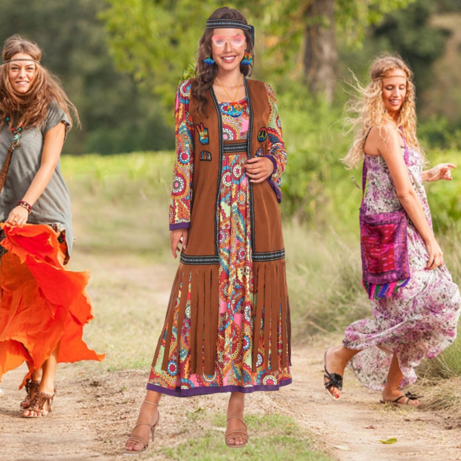 60s costume women, hippie women's dress set, 70s disco halloween outfits, hippie clothing women's costume, 60s clothing accessories M - Image 7