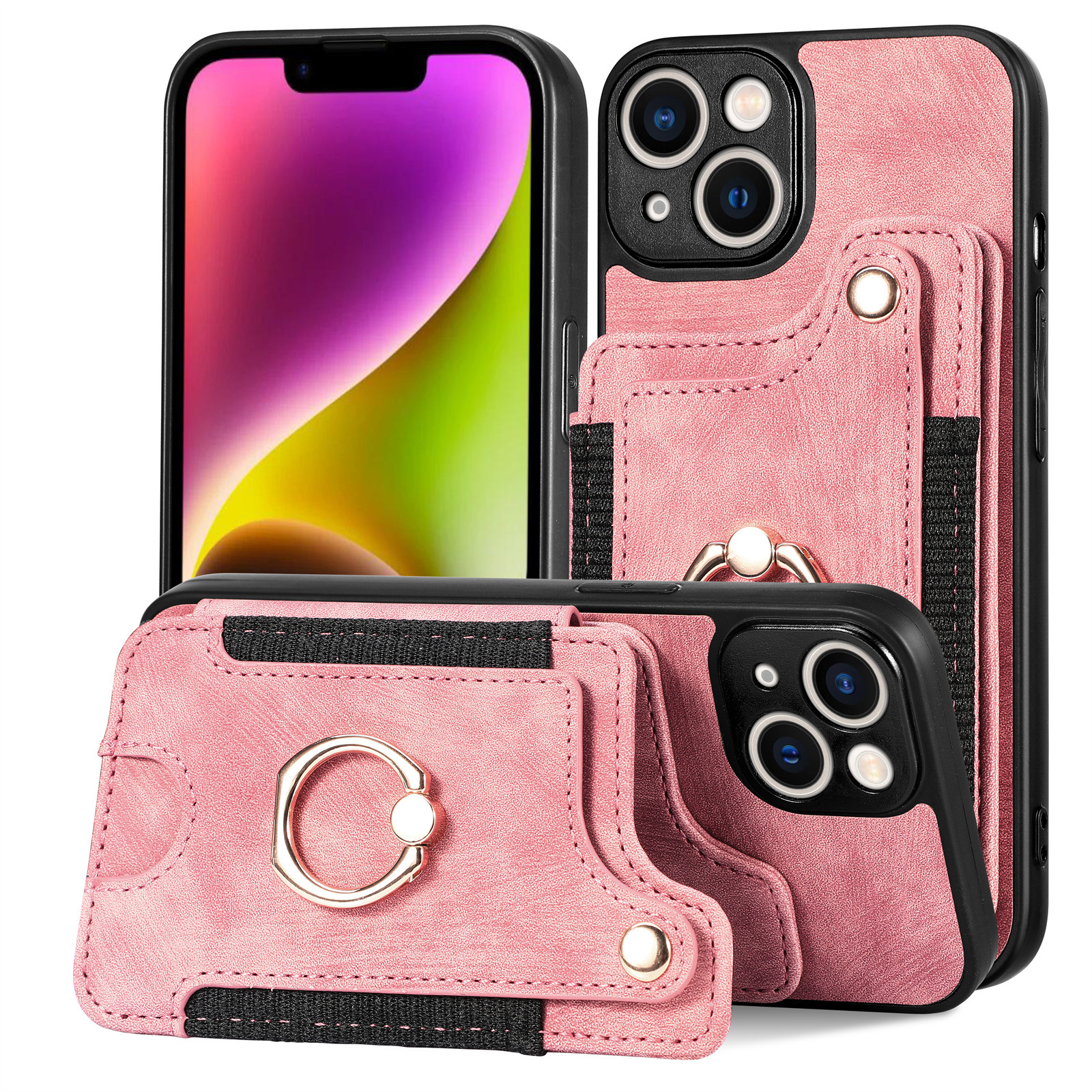 Mobile Phone Leather Case Compatible with iPhone RFID Anti-Theft Swipe Loop Buckle Rope Multifunctional Card Holder Black [With Leather Strap] Black [With Leather Lanyard]] iPhone 15 Pro Max - Image 5