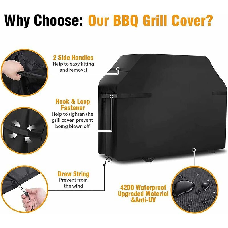 Grill Cover Waterproof Protection Windproof, tear-proof cover with straps and storage bag (145x61x117cm)-- - Image 3