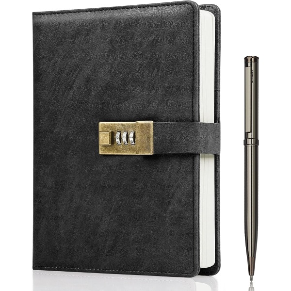 Diary with Lock, A5 PU Leather Journal with Lock, 240 Pages, Vintage Lock Journal Password Protected Notebook with Pen and Gift Box, 21.8 x 14.7 cm - Image 1