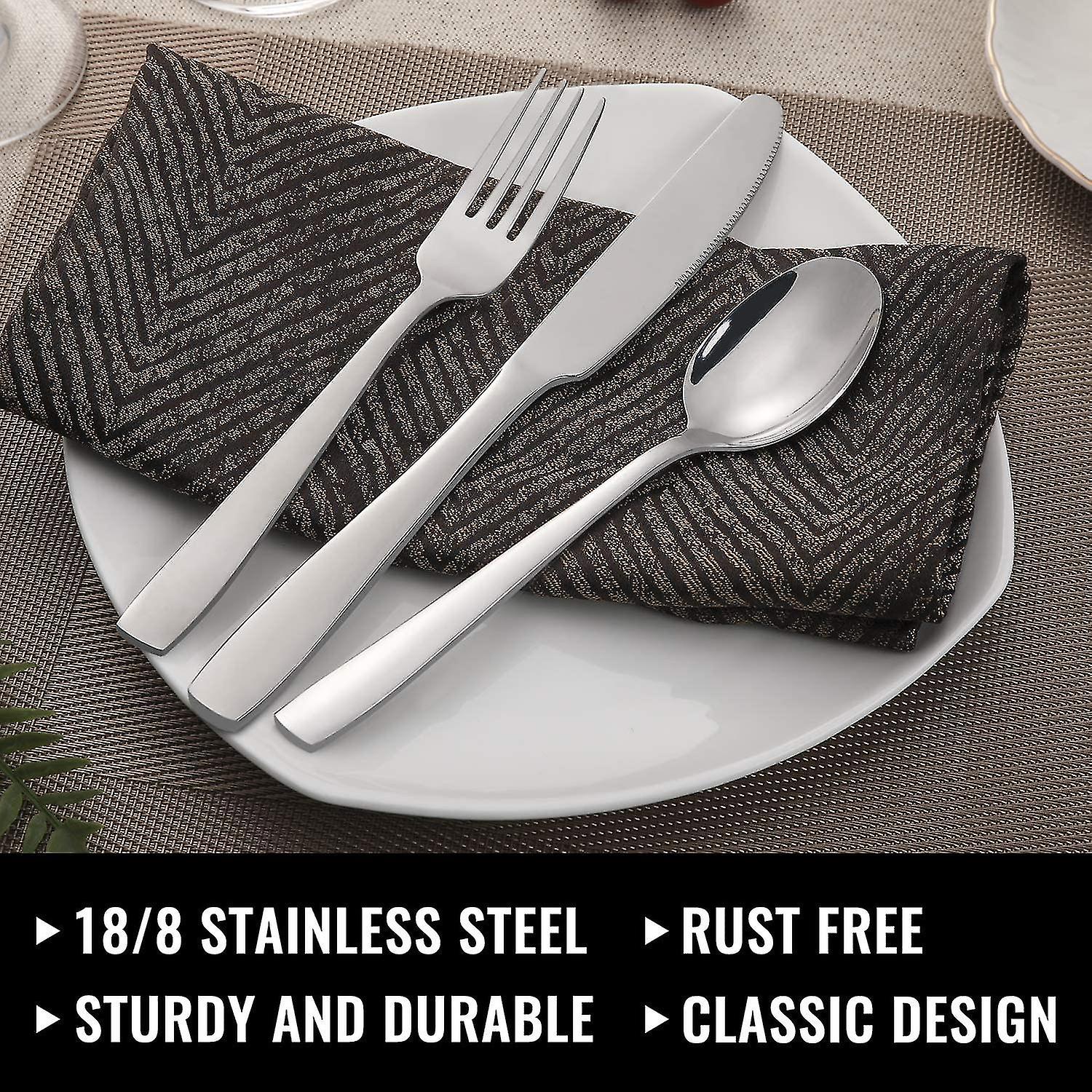 Stainless Steel Cutlery Set for 8 People with Steak Knives - 48 Pieces for Home, Kitchen, Restaurant - Image 3