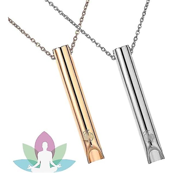 2pcs Breathing Necklace, Anxiety Necklace for Women, Stress Relief Mindful Breathing Necklace Stainless Steel for Meditation Relaxation Silver gold Silver gold - Image 1