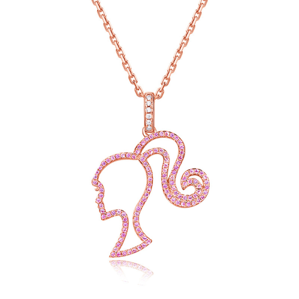Barbie Necklace High Ponytail Girl Sterling Silver Hollowed Out Rose Red - Image 1