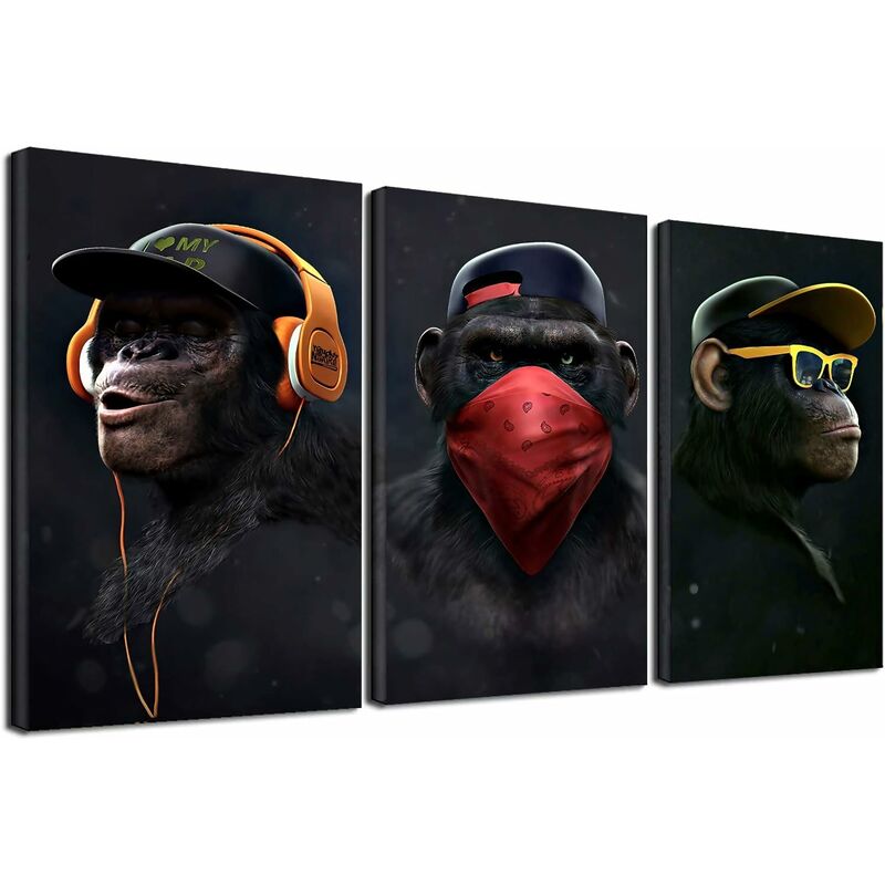 Wise Monkeys Wall Art on Canvas - Modern Home Decor - 30 x 50 cm, 3 Pieces - Image 1