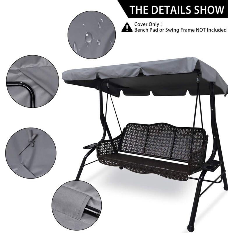 Replacement Cover for 3-Seater Garden Swing Waterproof UV Protection Gray Large - Image 3