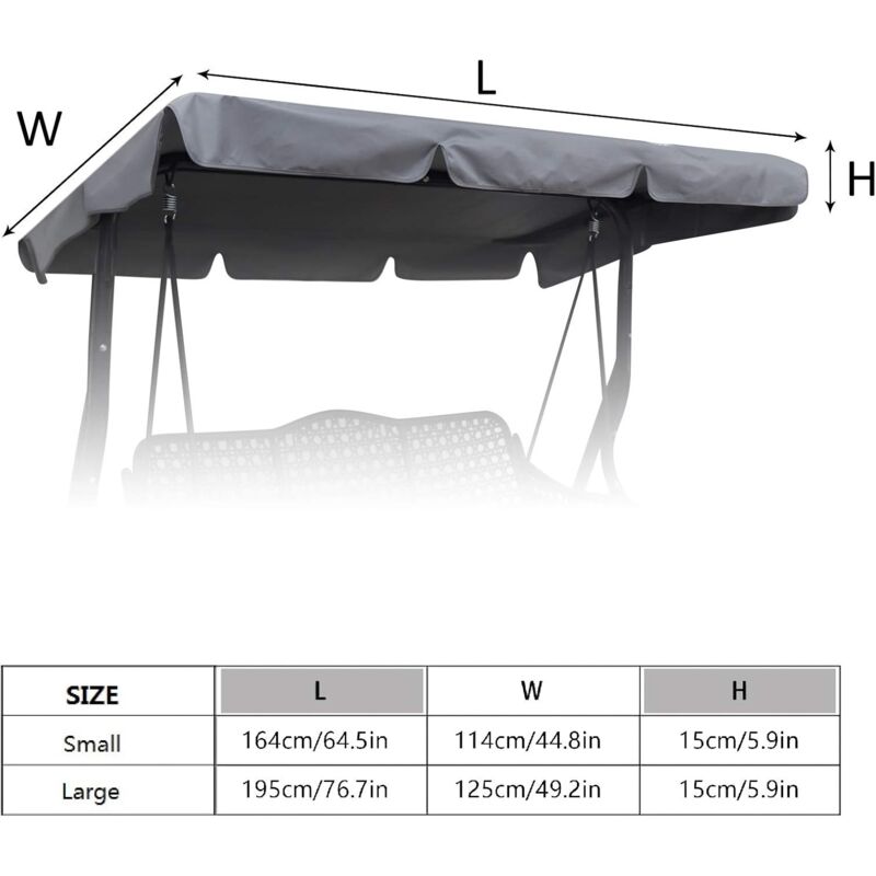 Replacement Cover for 3-Seater Garden Swing Waterproof UV Protection Gray Large - Image 4
