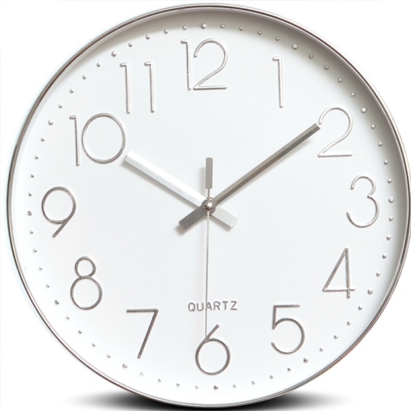 Minimalist Wall Clock (Silver), 30 cm (12 inches) Modern Silent Wall Clock, Silent Quartz Movement - Image 1
