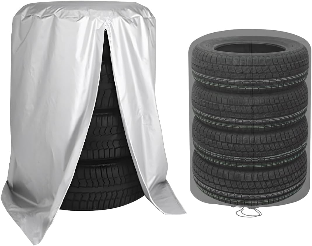 Tire Storage Cover, Universal Tire Cover for 4 Tires, Car Spare Tire Tire Storage Bag Case Protection (Silver) - Image 1