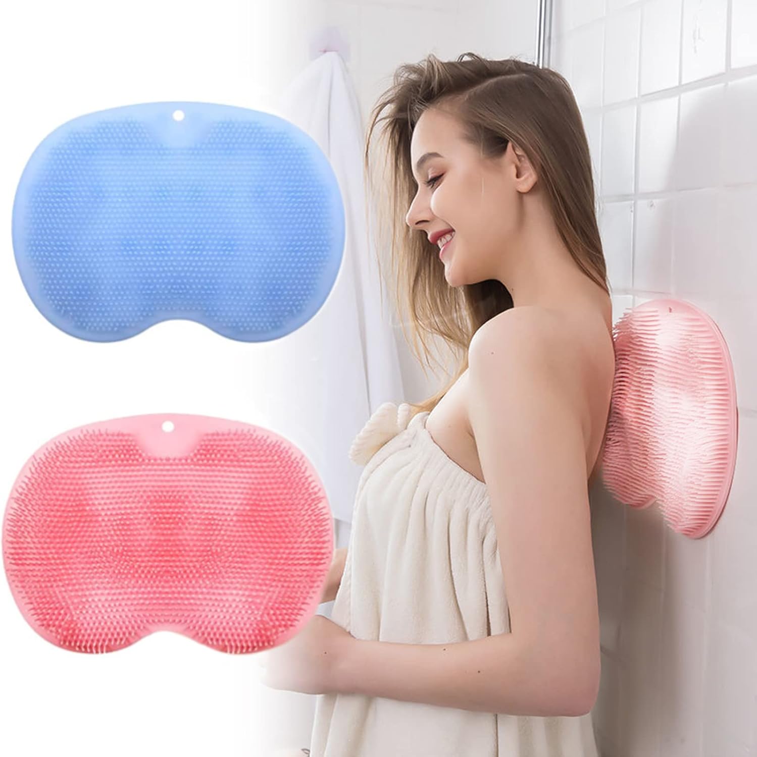 2-pack shower back and foot scrubber, wall-mounted back scrubber silicone bath massage brush with suction cups - Image 1