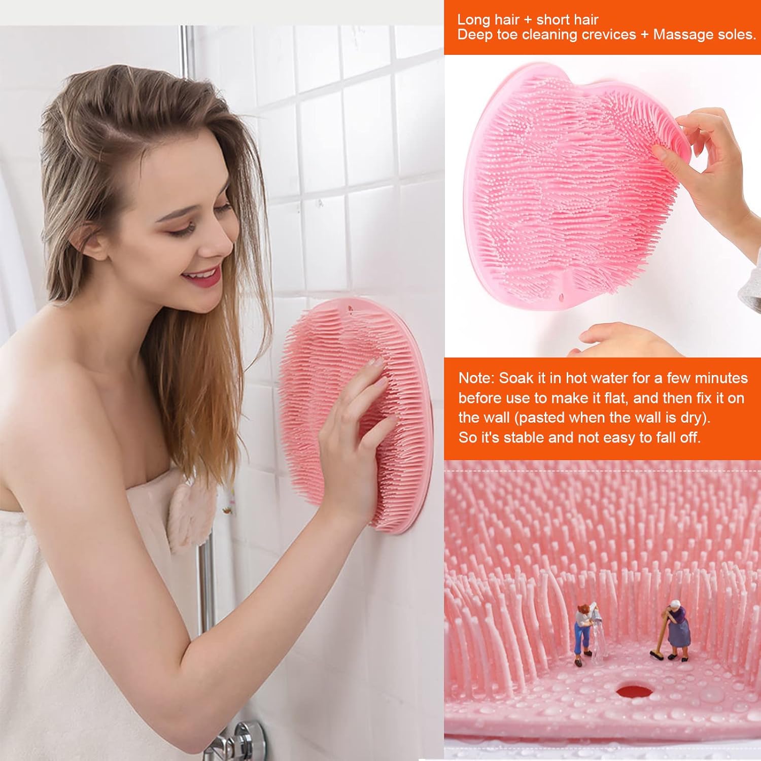 2-pack shower back and foot scrubber, wall-mounted back scrubber silicone bath massage brush with suction cups - Image 3