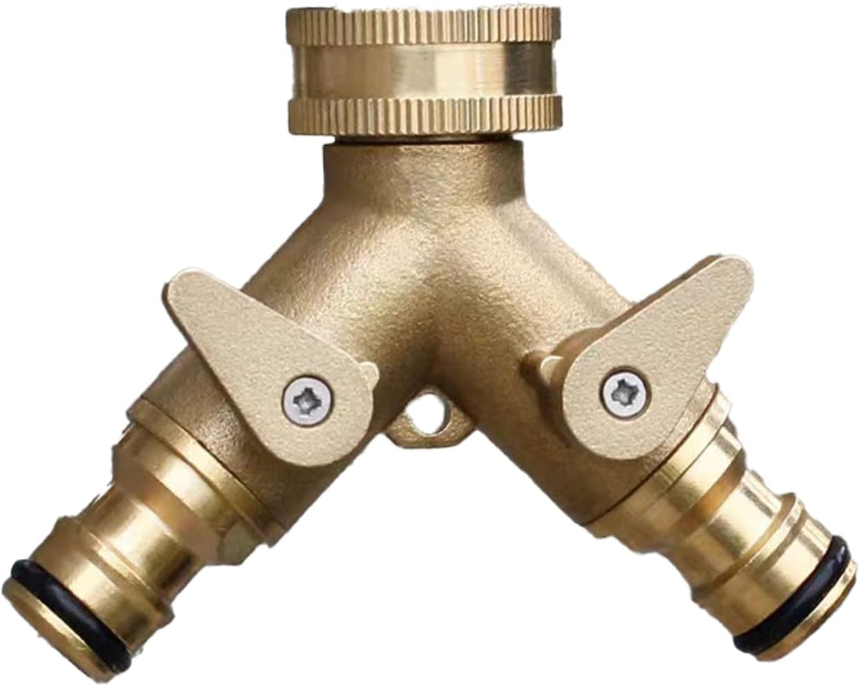 2-way brass tap connector, with single valves, yellow - Image 1