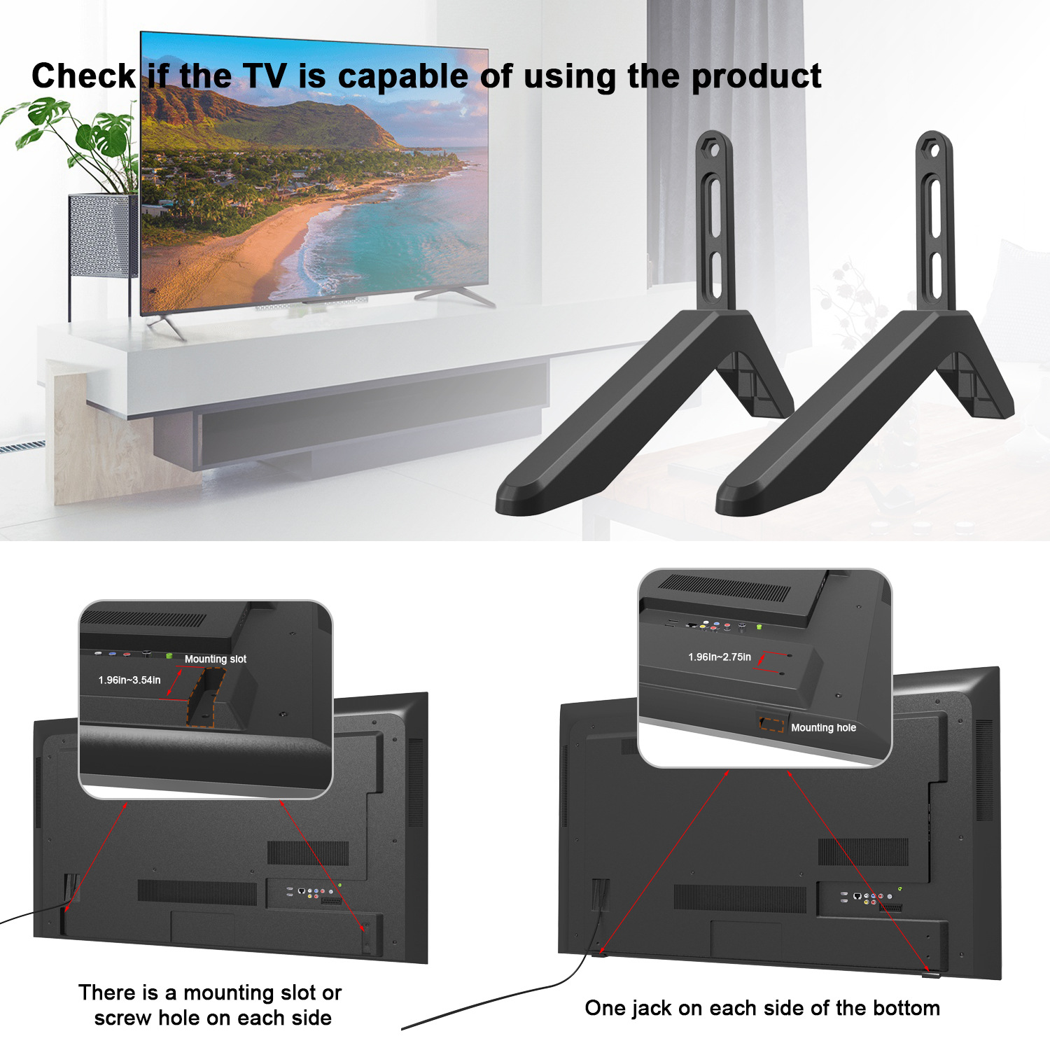 Universal TV Stand with Screws - Easy Installation - Tabletop Stand for Vizio, Samsung, LG, TCL, Hisense - Image 3