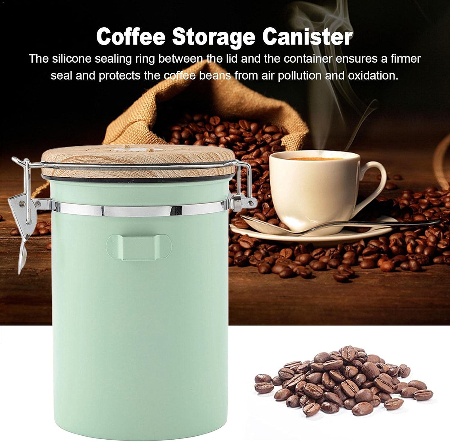 (Green) Coffee Container - Coffee Jar - 1.8L - Coffee Container Storage Jar - Coffee Container - Airtight Coffee Container with CO2 Valve - green green - Image 3