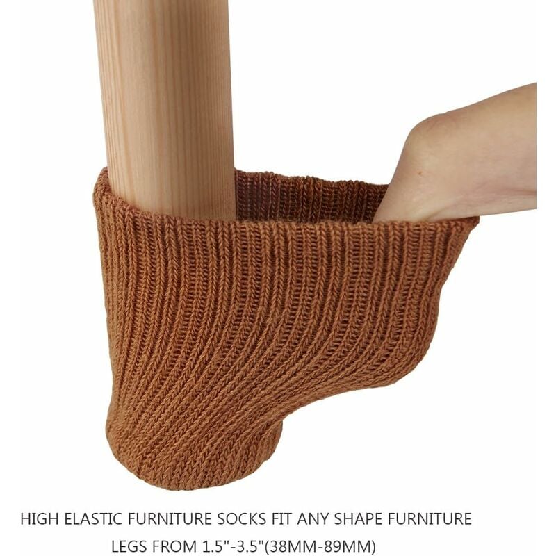 24 Pairs Non-Slip Knitted Furniture Socks for Chair Legs, Prevents Scratches and Reduces Noise, Easy to Move, Brown - Image 2