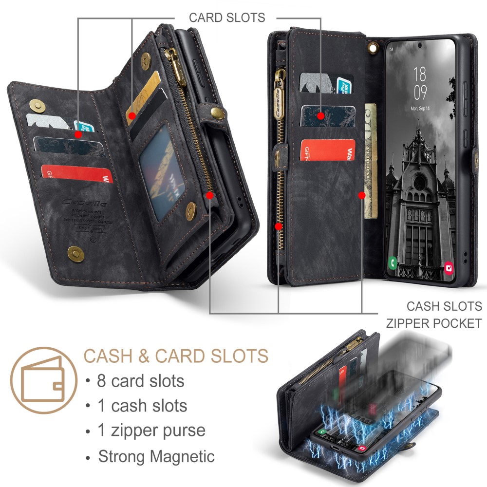 CaseMe Multi-Slot 2 in 1 Wallet Case Galaxy S25 Black - Image 5