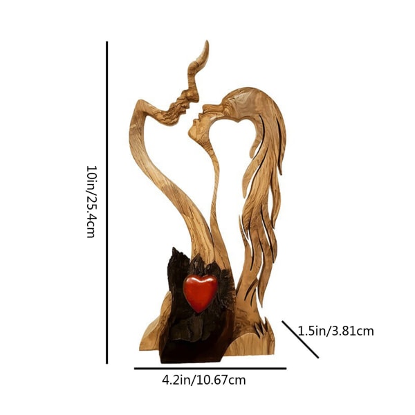 Romantic Abstract Statue Love Heart Kissing Couple Wooden Figures Sculpture - Image 5