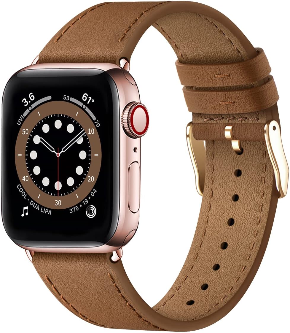 Apple Watch Leather Strap, Genuine Leather Replacement Band for Apple Watch Series 9 8 7 6 5 4 3 2 1 & iWatch SE, Ultra (38mm 40mm 41mm, Brown) Brown - Image 2
