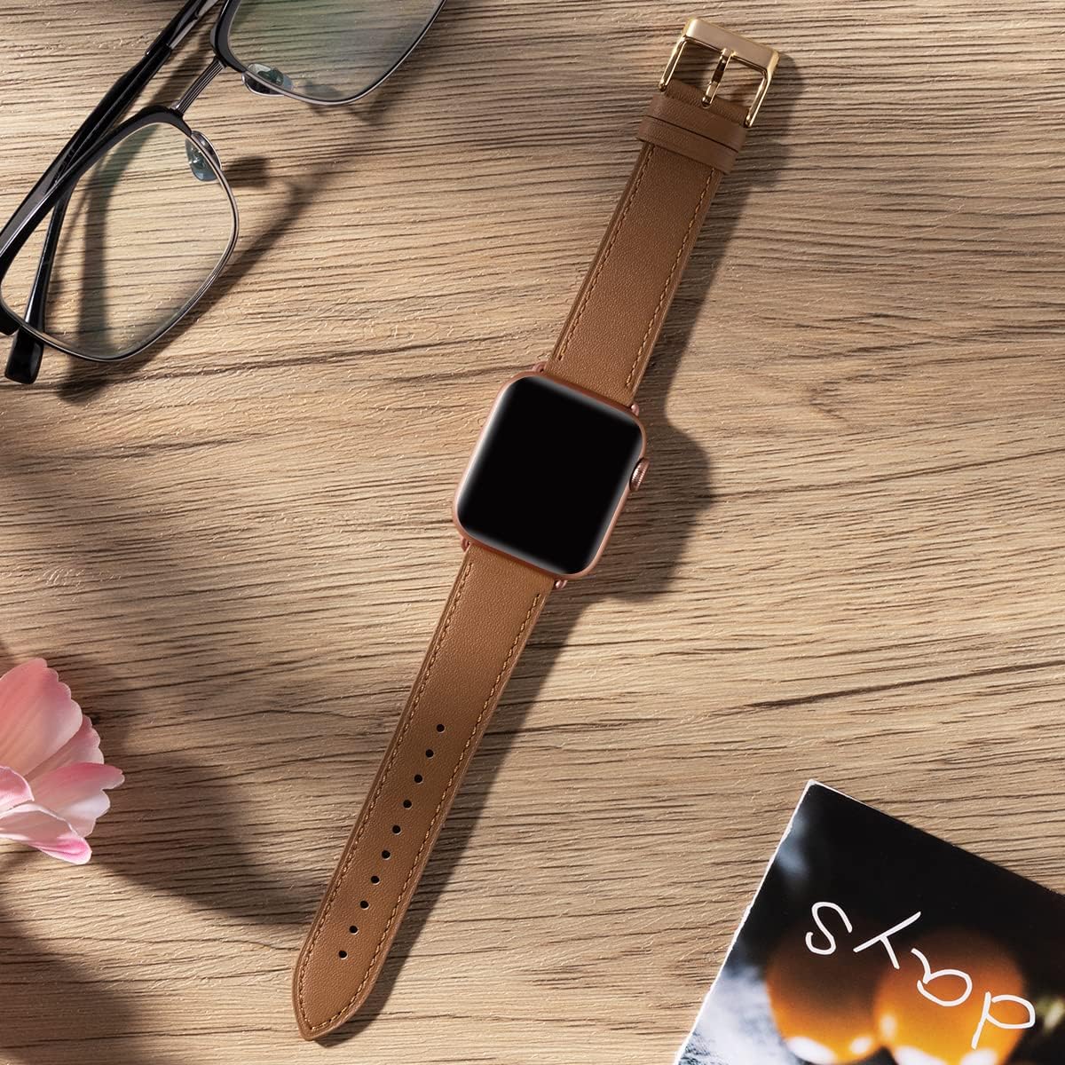 Apple Watch Leather Strap, Genuine Leather Replacement Band for Apple Watch Series 9 8 7 6 5 4 3 2 1 & iWatch SE, Ultra (38mm 40mm 41mm, Brown) Brown - Image 5