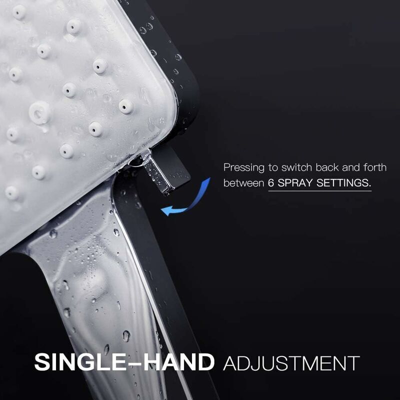 Shower Head, Large Square Shower Head with One-Hand Control, High Pressure Shower Head with 6 Shower Modes, Chrome, from DEBUNS - Image 3
