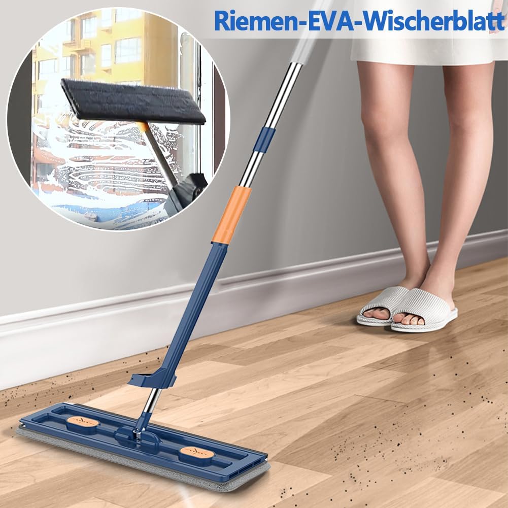 Large Flat Mop with 360° Rotatable Wringing Function, Microfiber Pads for Hardwood Blue + 2 rags - Image 2