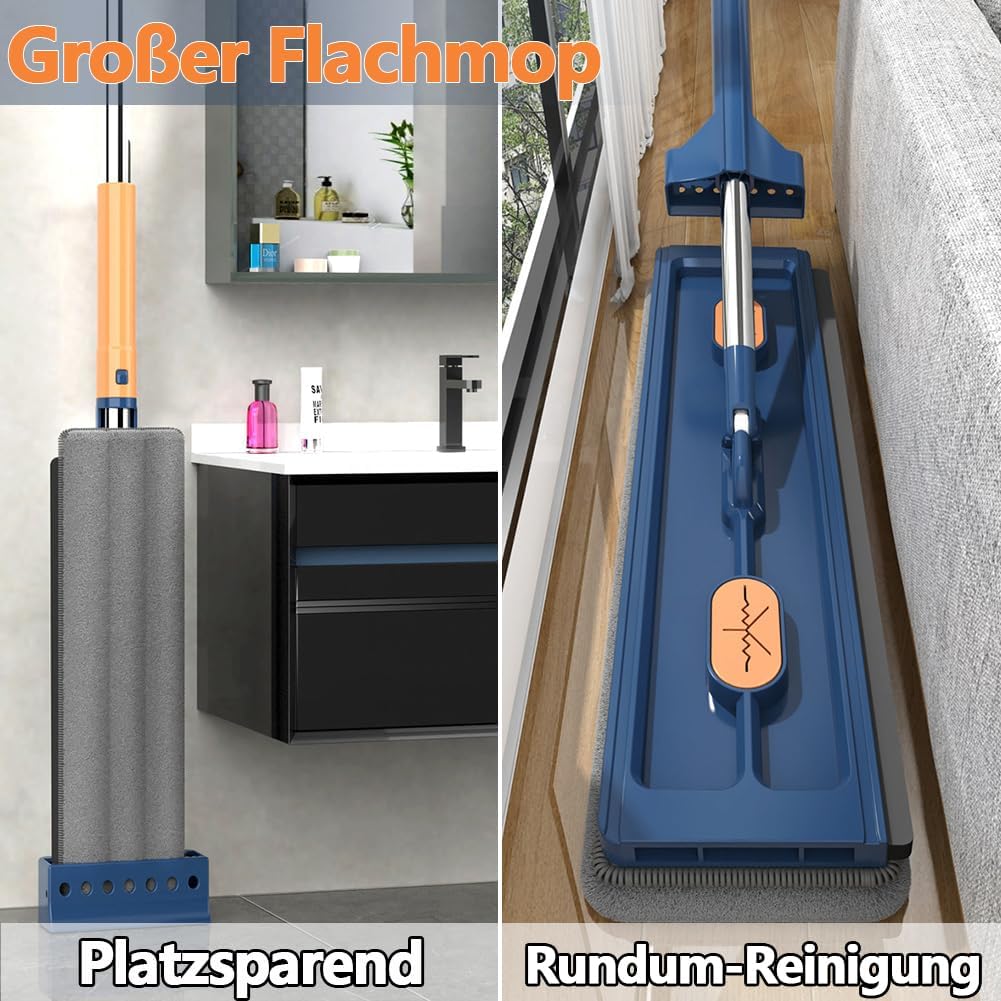 Large Flat Mop with 360° Rotatable Wringing Function, Microfiber Pads for Hardwood Blue + 2 rags - Image 3
