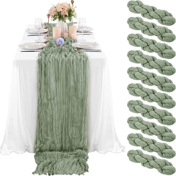 1st Cheesecloth Table Runner Loose-woven Table Runner LIGHT GREEN Light Green - Image 1