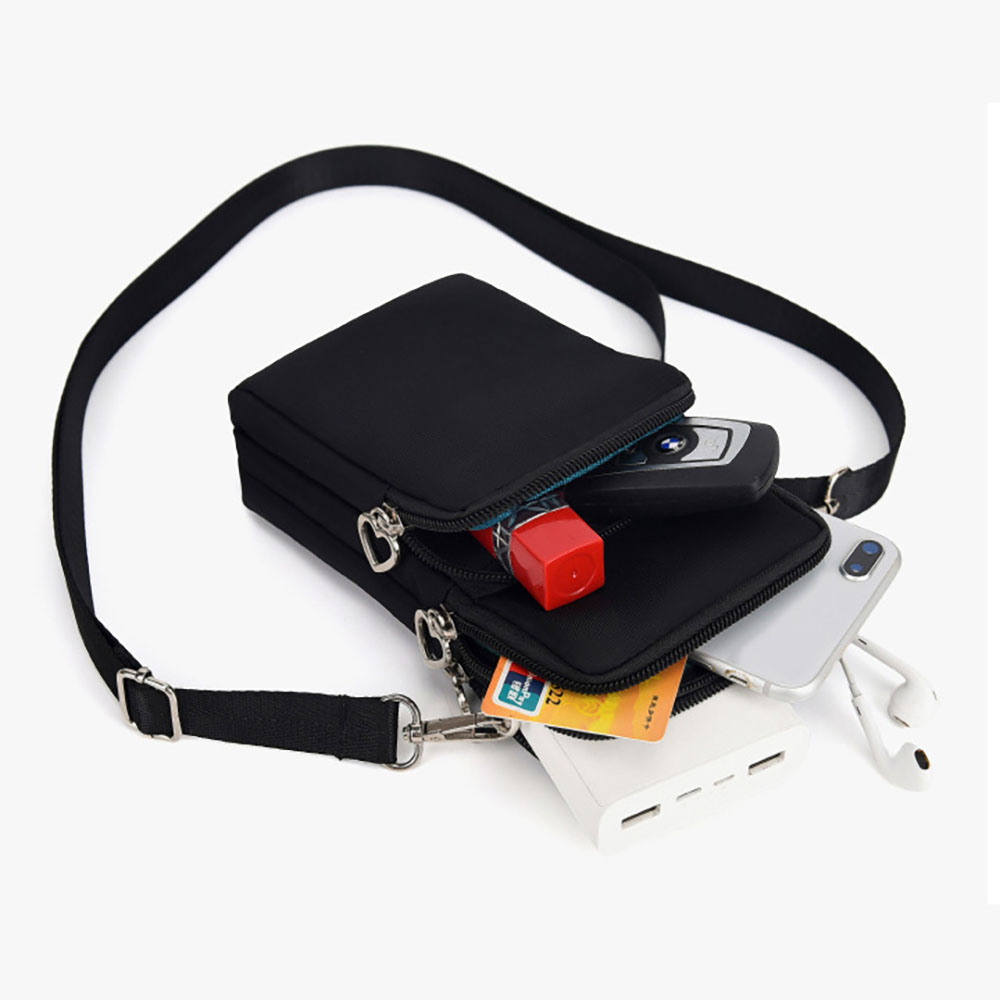 Mobile Phone Bag with Shoulder Strap in Durable Nylon and Polyester - Black - Image 2