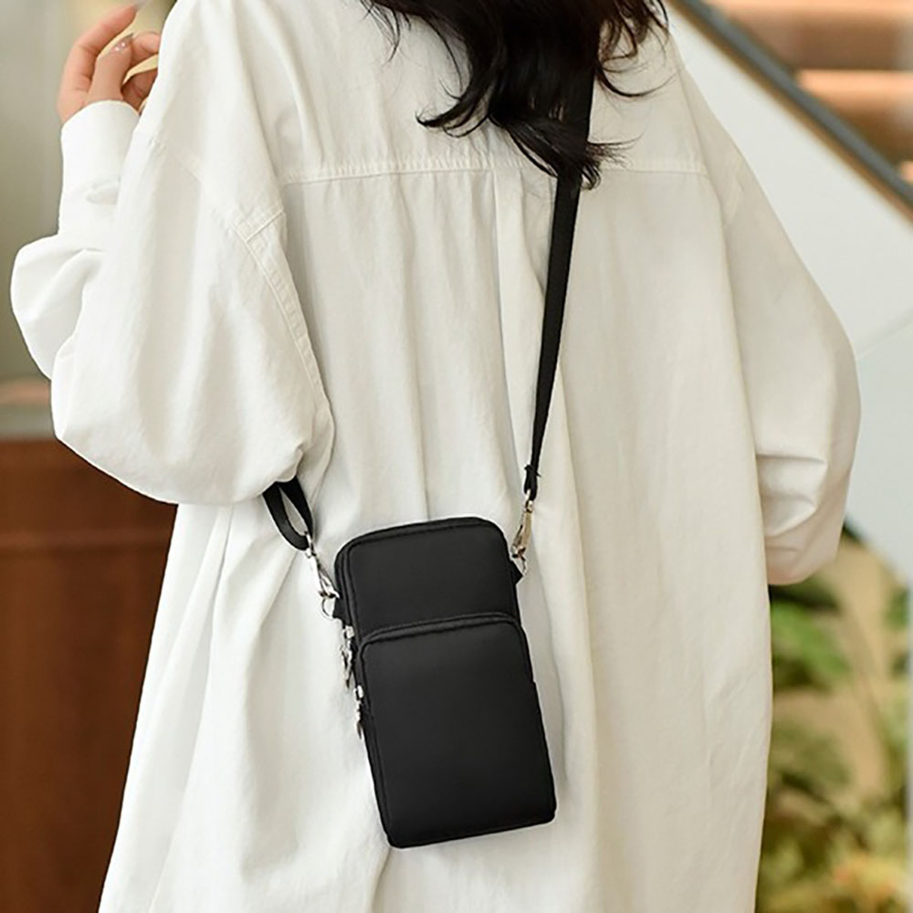 Mobile Phone Bag with Shoulder Strap in Durable Nylon and Polyester - Black - Image 3