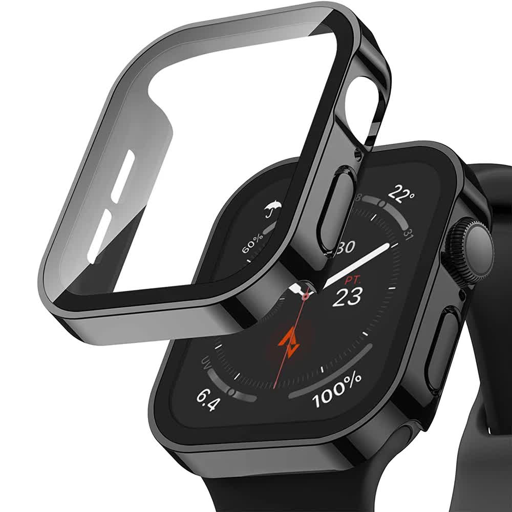 Waterproof Case for Apple Watch 7 8 9 45 mm 41 mm Screen Protector Glass+ Protection Bumper Tempered Glass iWatch 5 SE 6 44 mm 40 mm Accessories Black Black Series 4 5 6 SE 44mm - Image 1