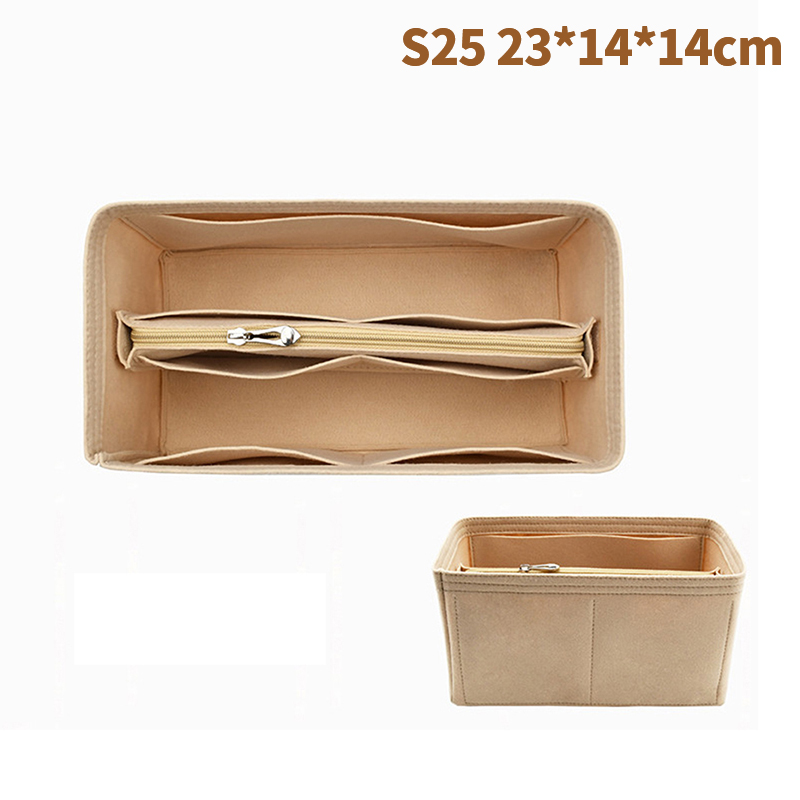 Bag Organizer Felt Fabric Insert 25 30 35 Makeup Handbag Khaki StyleC A - Image 1