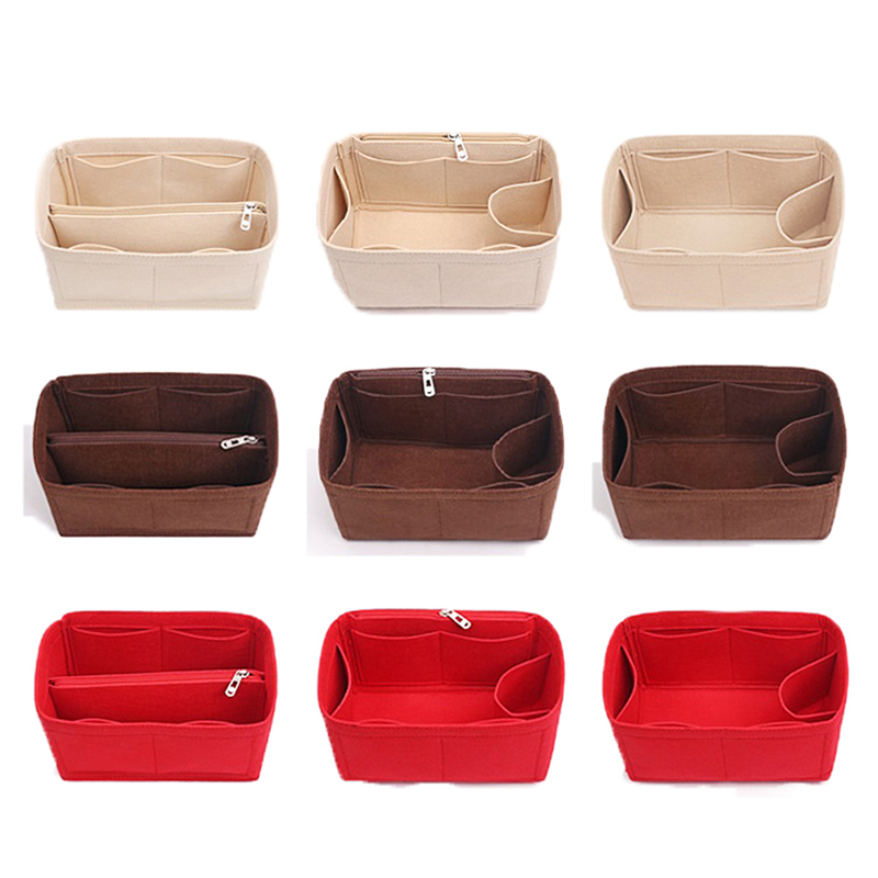 Bag Organizer Felt Fabric Insert 25 30 35 Makeup Handbag Khaki StyleC A - Image 5