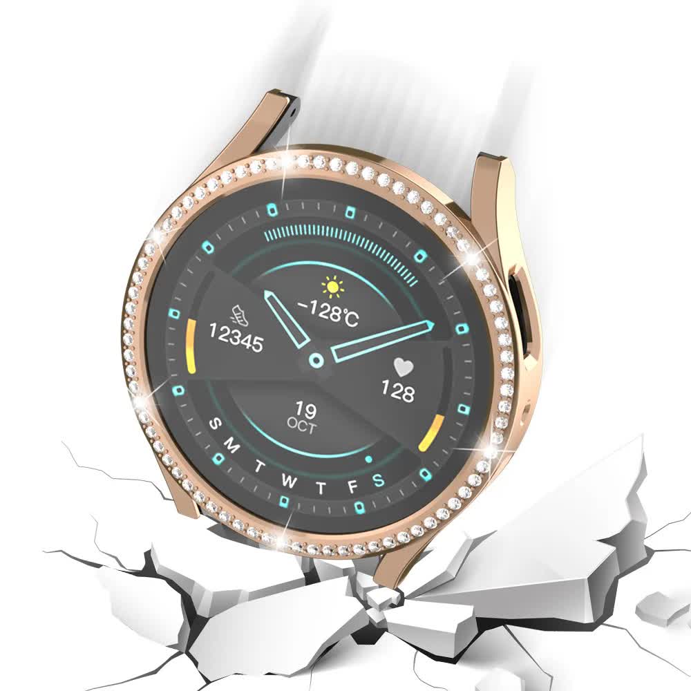 Compatible with Samsung Galaxy Watch 6 5 4 40mm Case PC Single Row Diamond-Coated Shiny Protection Rose Gold Galaxy Watch6 40mm - Image 4
