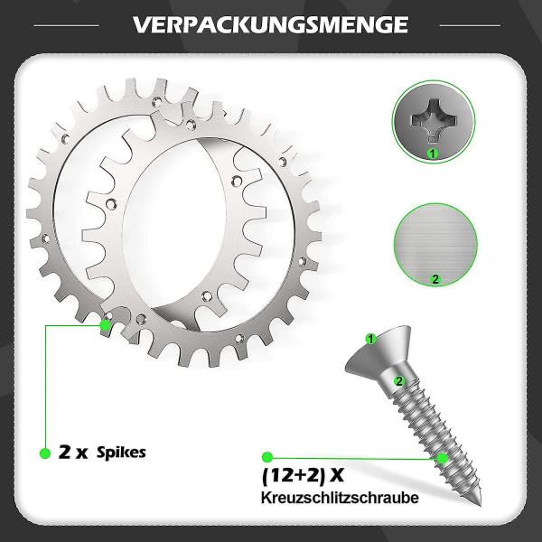 Premium Stainless Steel Spikes for Worx Landroid S/M - 2-Pack with Screws (205mm Wheel) - Image 3