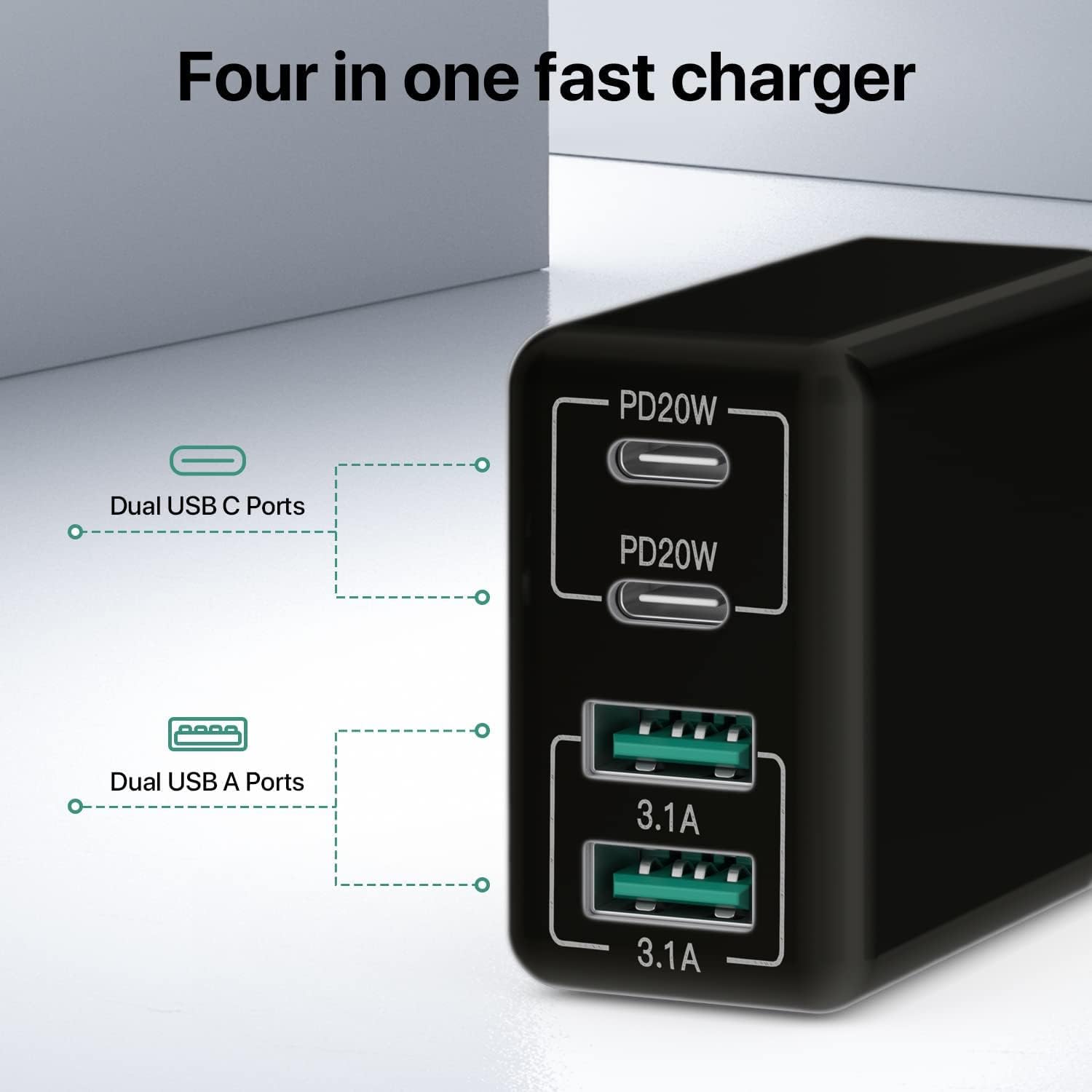 Compatible USB C Charger, 40W USB Multi Fast Charger, Multiple USB Outlets USB Charging Plug Adapter, USB Charger{EE} - Image 4