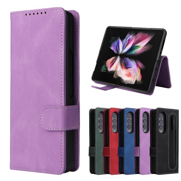 Full Protective Magnetic Leather Case Compatible with Samsung Galaxy Z Fold 3 with Card Slot Stand. Blue - Image 2