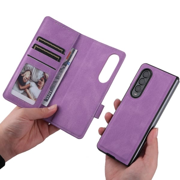 Full Protective Magnetic Leather Case Compatible with Samsung Galaxy Z Fold 3 with Card Slot Stand. Blue - Image 3